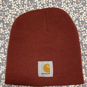 Carhartt Rib Knit Beanie in Deep Rust with Gold Logo